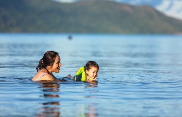 Swimming on Con Dao island beach